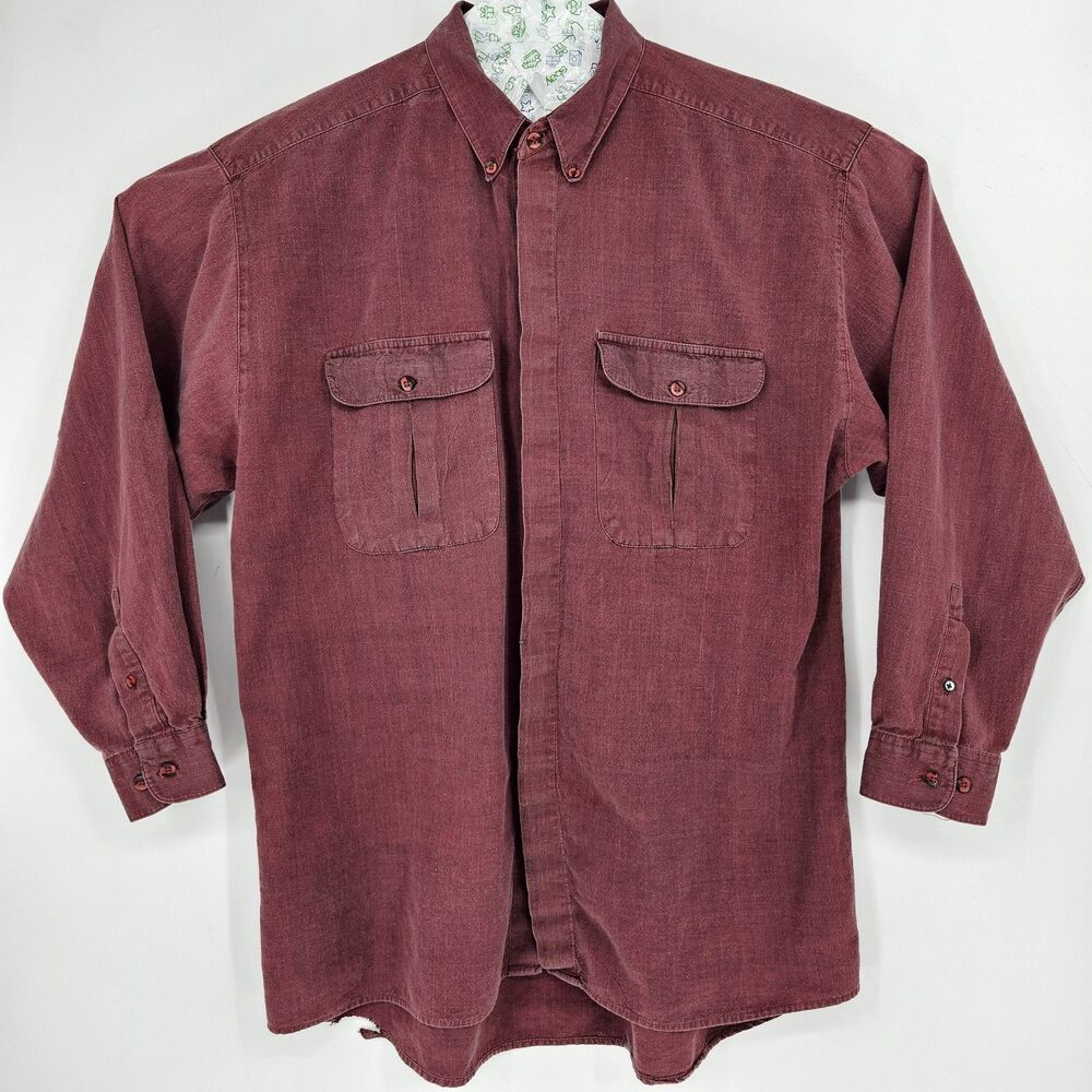 Vintage Cellini Shirt Mens Extra Large Maroon Button Down Casual Long Sleeve XL‎